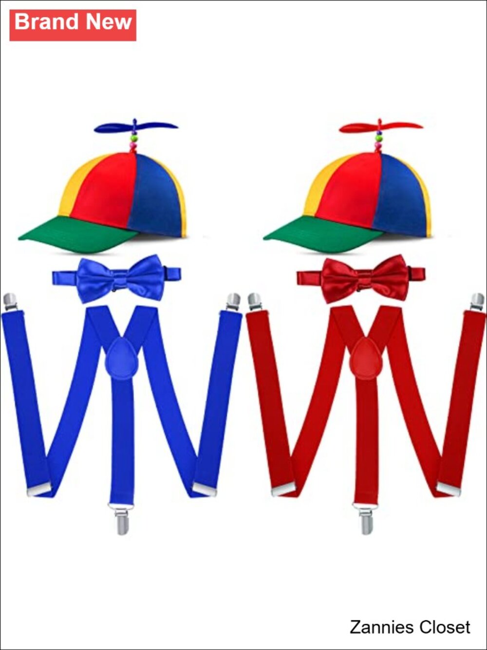 👻 Haysandy 6 Pc Halloween Propeller Hats Bow Tie Suspenders Costume Set Adult